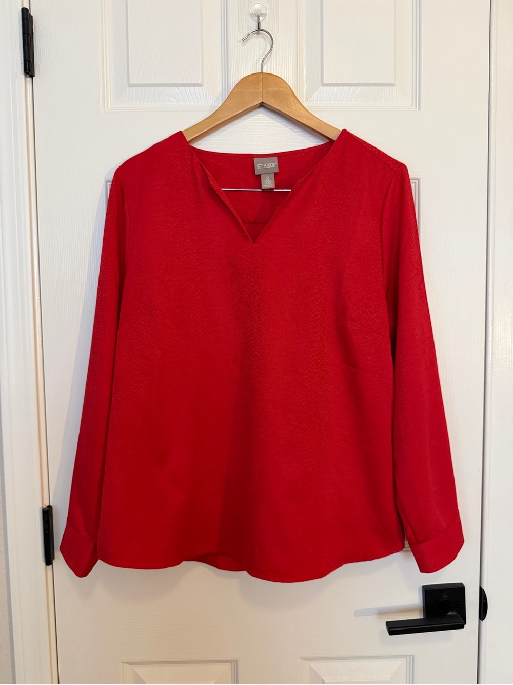 Chico's Bright Red V-Neck Long Sleeve Top